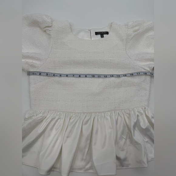 Grey Collective Mixed Media Tweed & Satin Peplum Top in Bright White - Picture 6 of 7